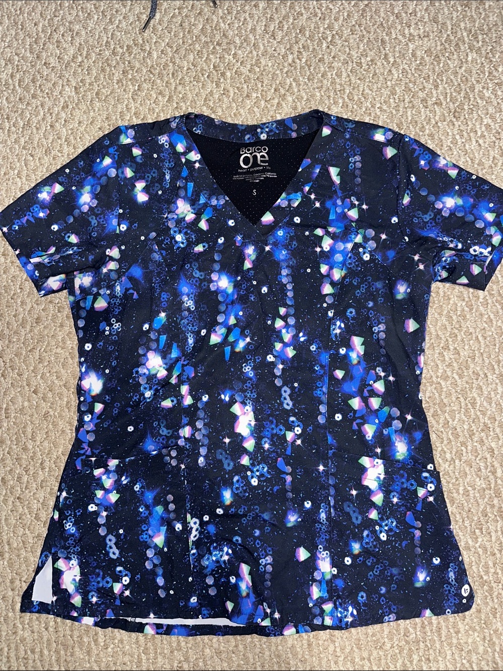 Barco Uniforms Women's Multicolor Blue Galaxy Print V-Neck Scrub Top